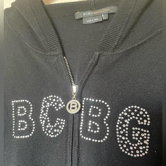 BCBGMaxAzria Soft Black Bedazzled Sequins Zip-Up Hoodie BCBG Y2K Size Large - Picture 7 of 13